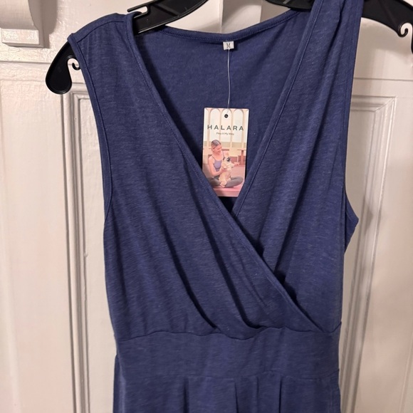 Halara Women’s Dress Deep V Neck Hi-Low Crossover Hem Flown Blue Sz M NWT - Picture 3 of 15